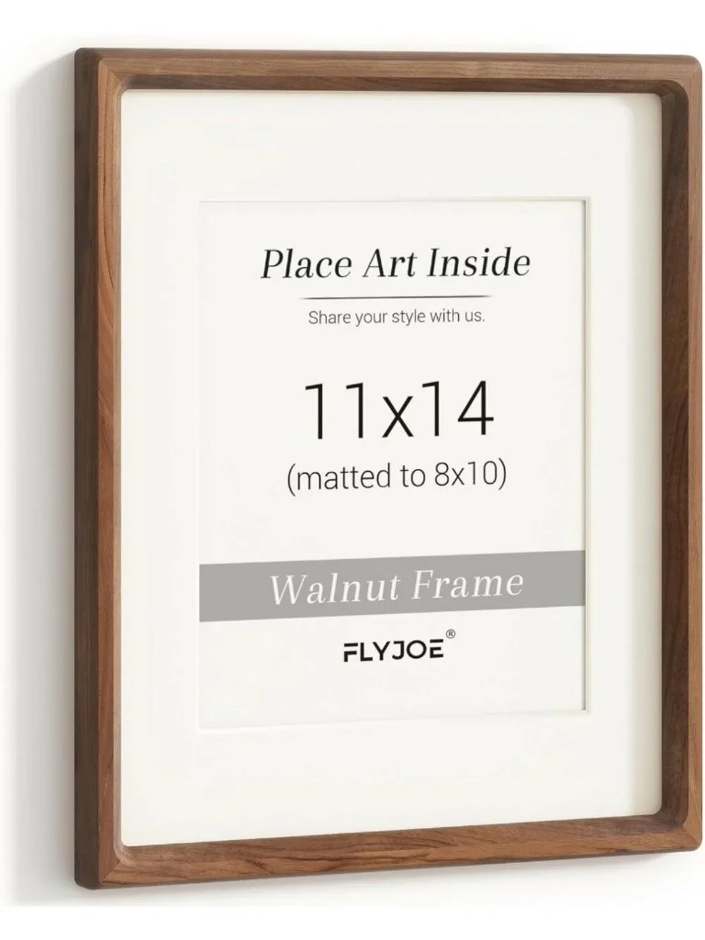 Walnut Hardwood Picture Frame 11x14 with HD Glass & Bevel Cut Mat for 8x10